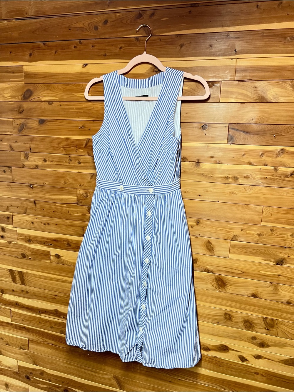J. Crew Blue and White Striped Sleeveless Wrap Dress - Picture 2 of 4